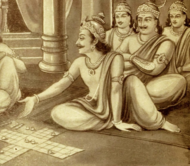 Shakuni en Duryodhana spylje Dice Game mei Pandavas