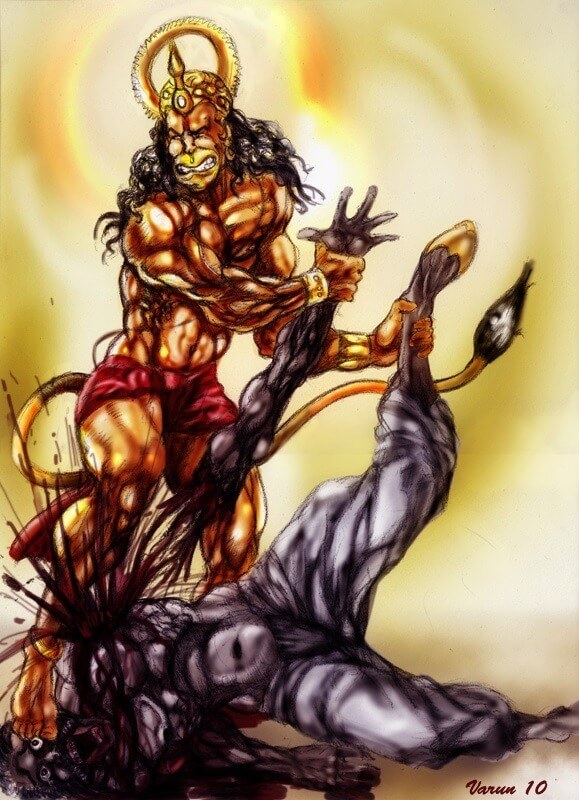 Bajrangbali Hanuman slaying Ahiravana