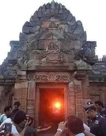 Sun entering Angkor Wat temple in Cambodia