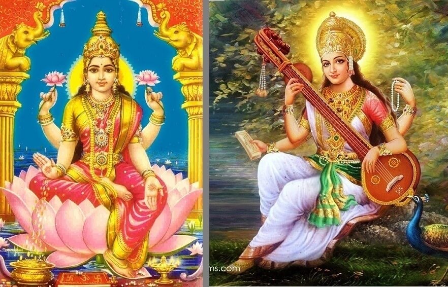 Saraswati and Lakshmi shows material reality which is Prakriti
